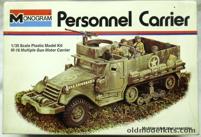 Monogram 1/35 Personnel Carrier M3A1 Half Track Vehicle with Diorama Instructions - White Box Issue, 8216 plastic model kit